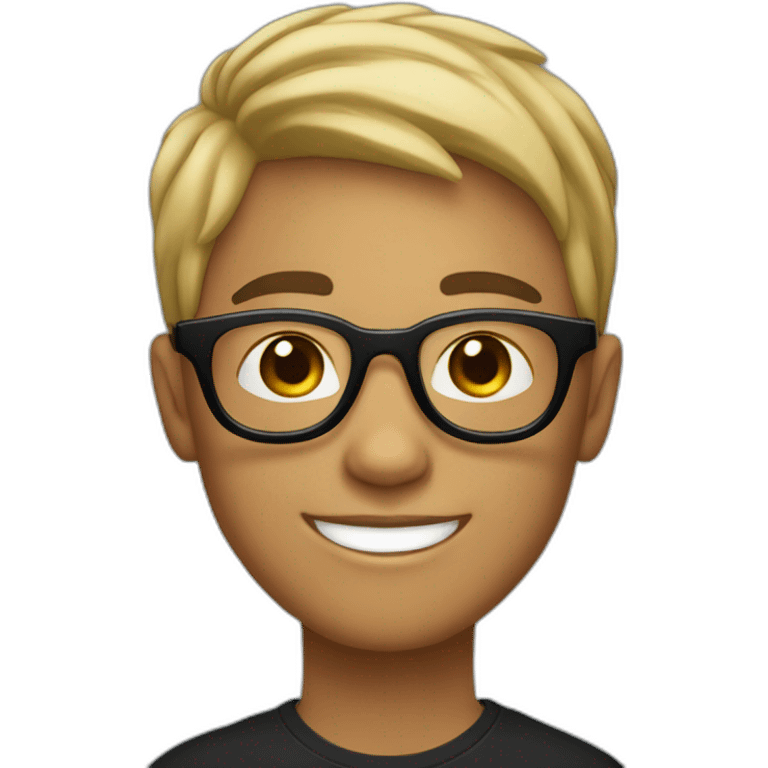 A light skin boy with short hair and light skin wearing small black-rimmed round glasses smiling emoji