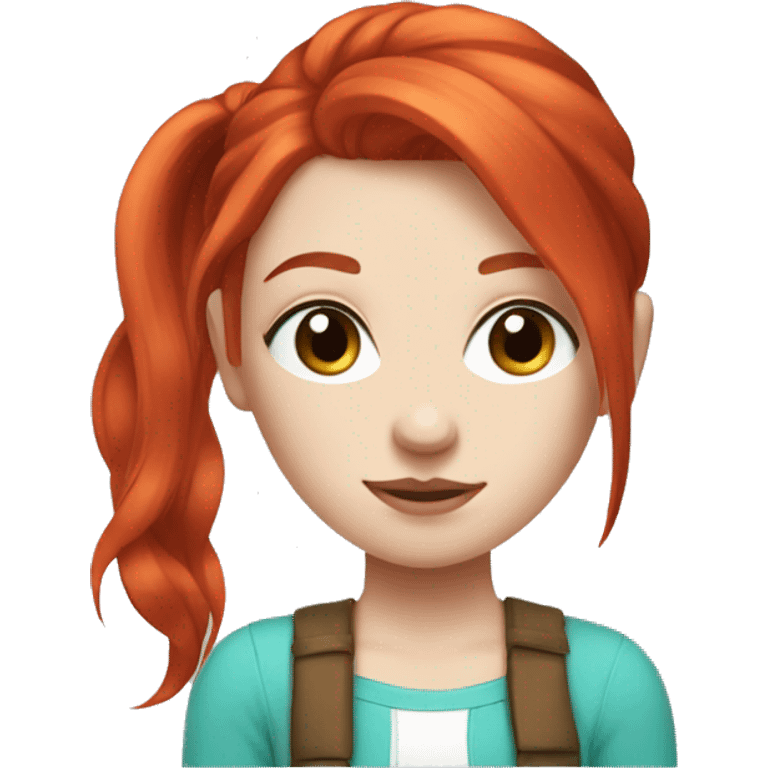 BRIGHT RED hair, skinny girl, turquoise eyes, double high ponytail, pale white face emoji