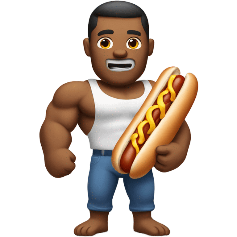 Muscle man with hotdog emoji