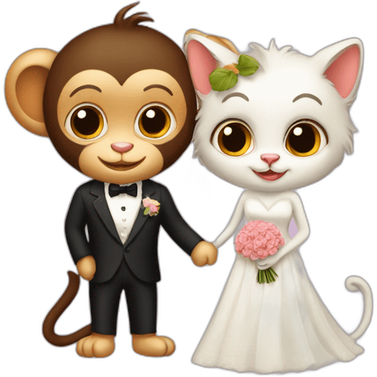 monkey and kitten wedding emoji