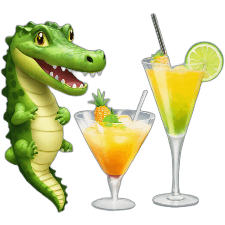 3 crocodiles with a cocktail  emoji