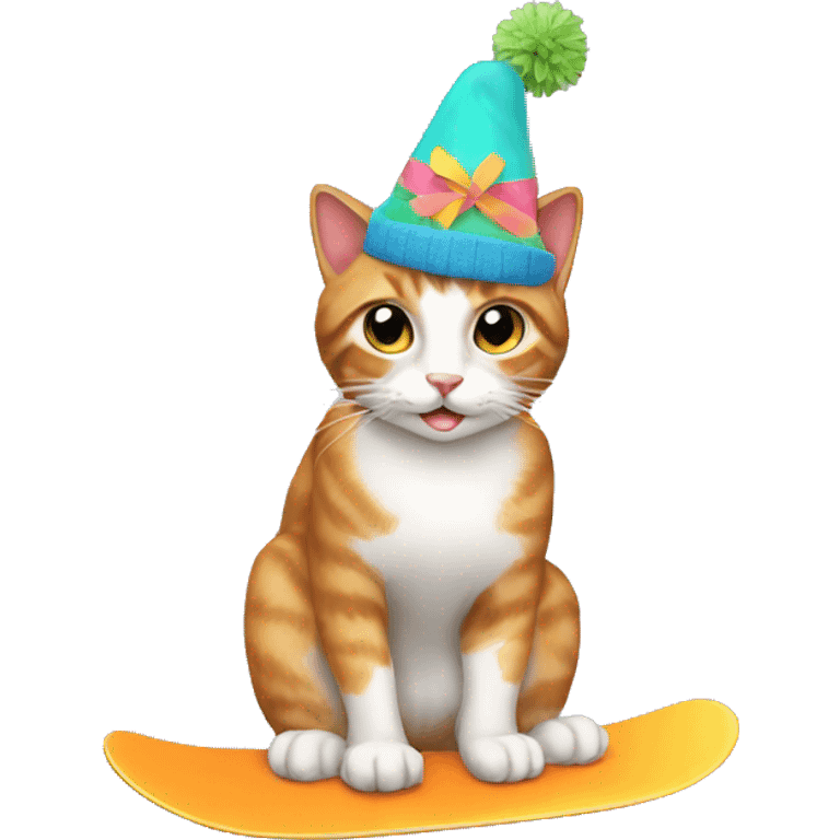 cat snowboarding birthday hat emoji