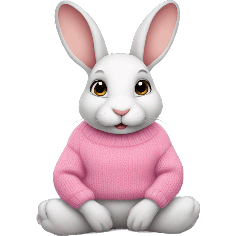 Rabbit is sitting wearing pink sweater emoji