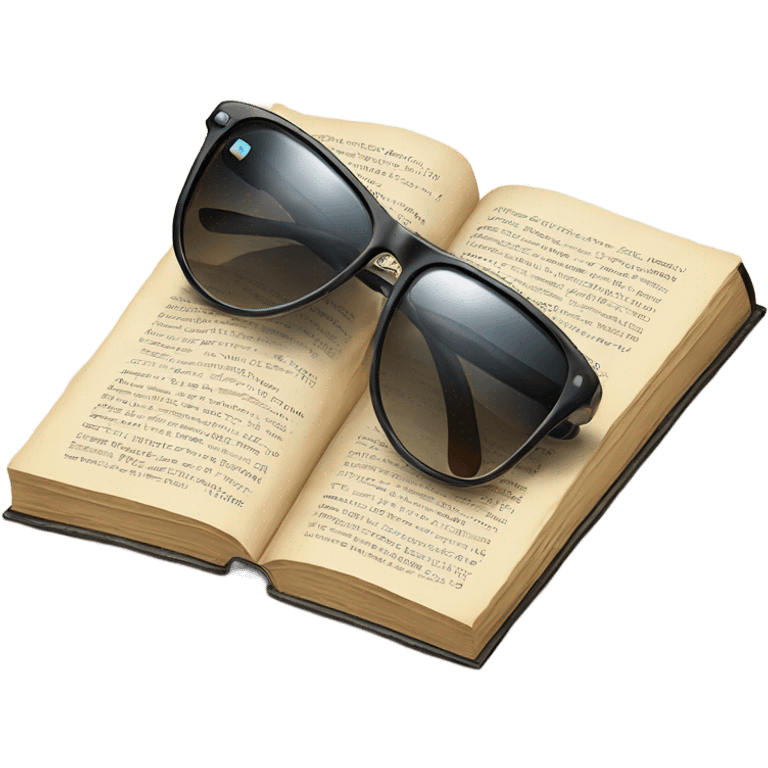 realistic book lying open with sunglasses resting on top emoji