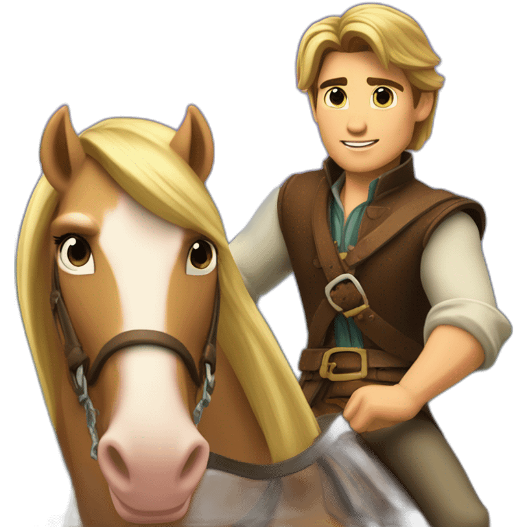 Rapunzel and Flynn Rider riding on a horse emoji