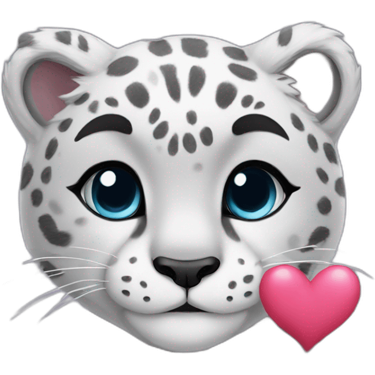 cute snow leopard shows a heart emoji