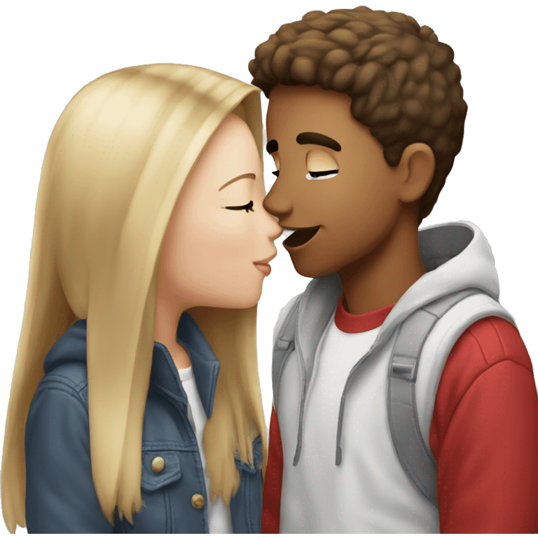 two white teenagers one boy one girl kissing outside of a gray kia sportage  emoji