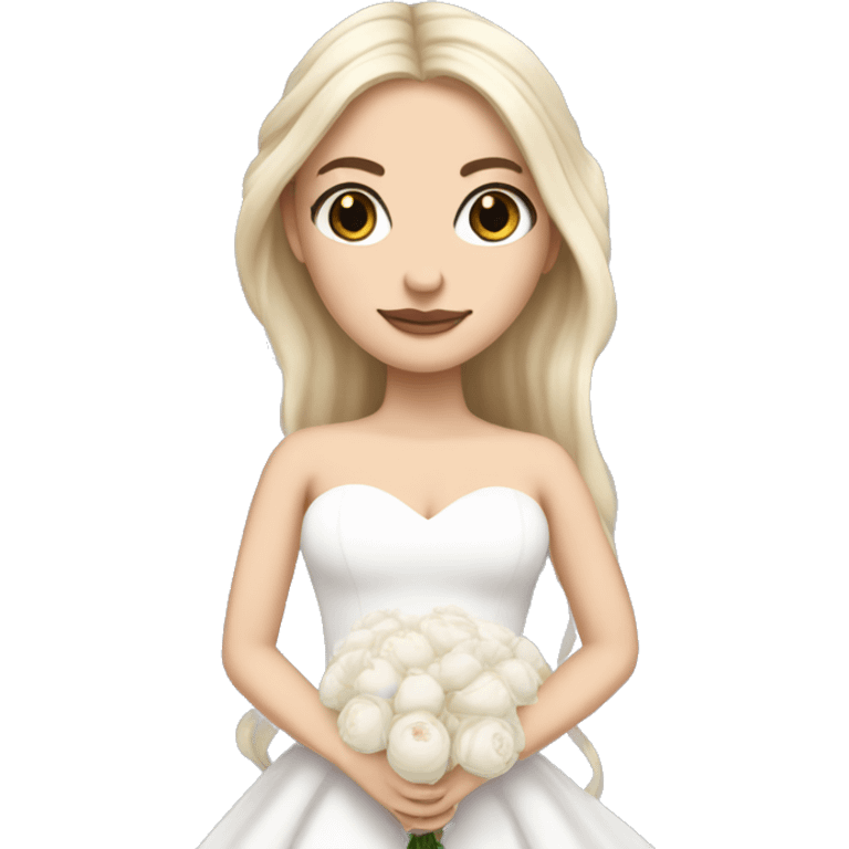 White bride with long light blonde hair and blue eyes with light pink peonies in hair white skin  emoji