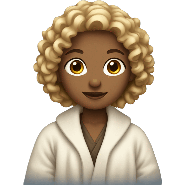 A girl with curly brown and blond hair wearing a robe  emoji