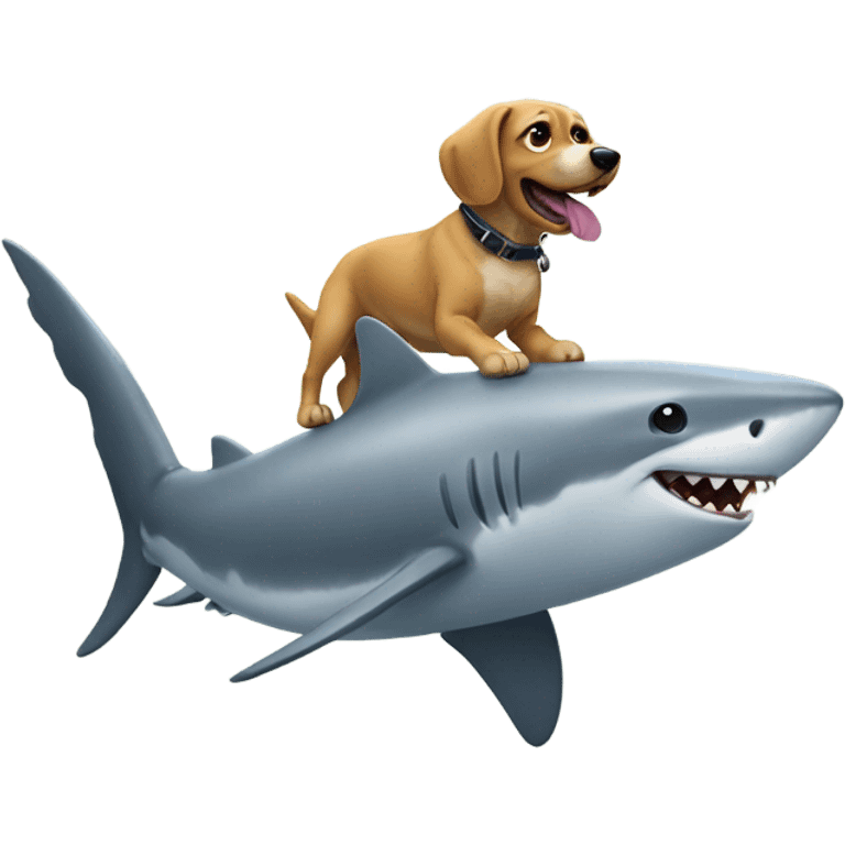 dog riding a shark with lazars emoji