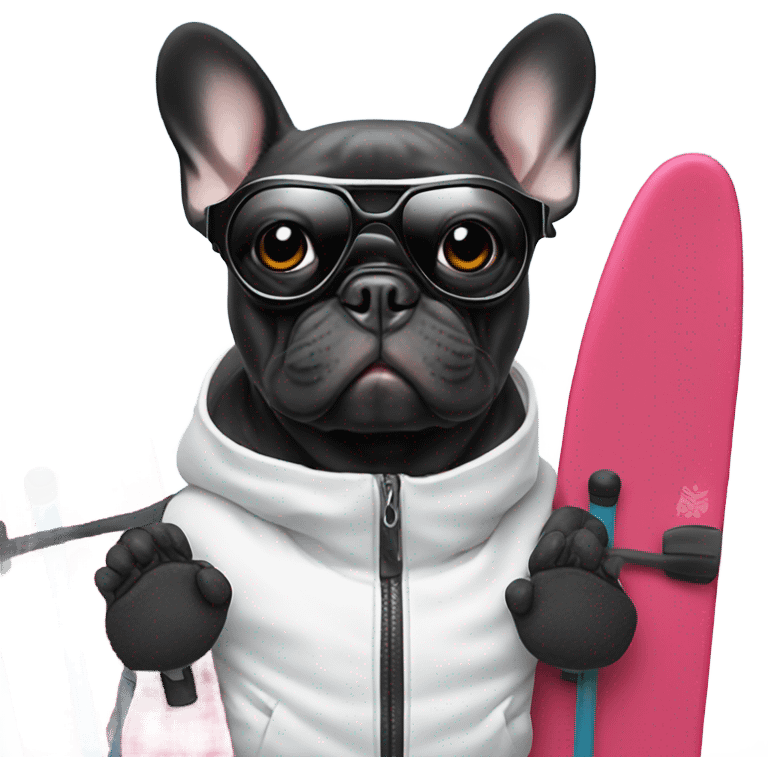 Black French bulldog skiing emoji