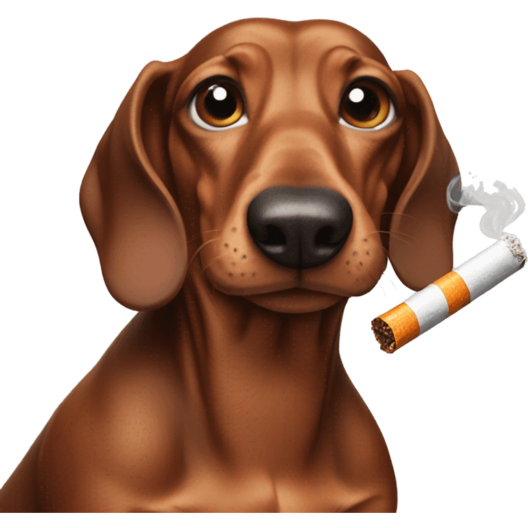 Muscular Dachshund with huge biceps smoking four cigarettes at once emoji