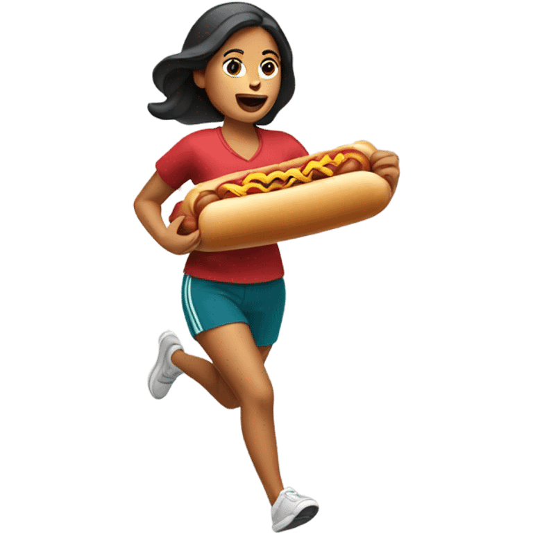 Mexican woman running with a hotdog  emoji