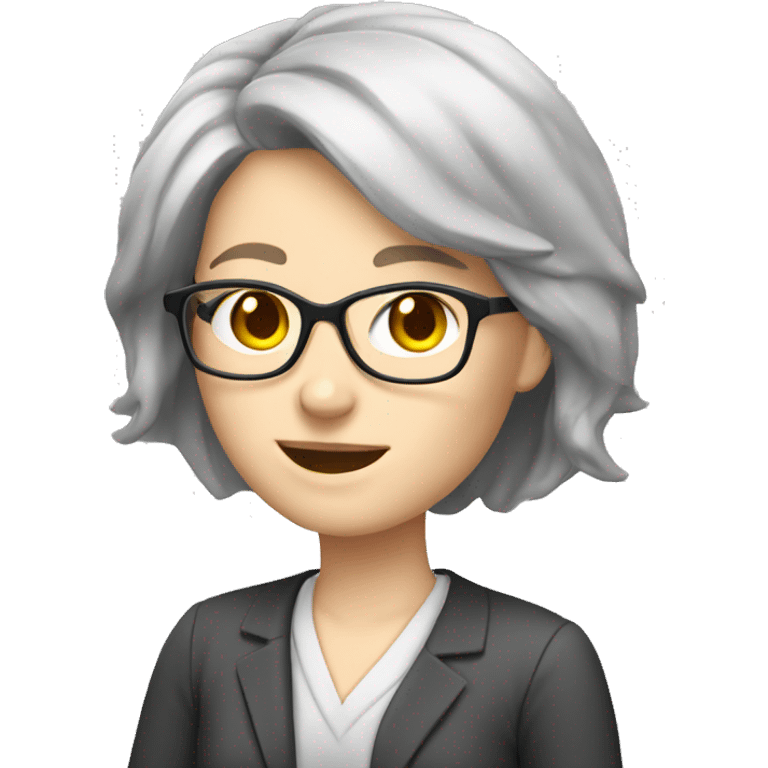 teacher female short gray hair glasses pale skin emoji