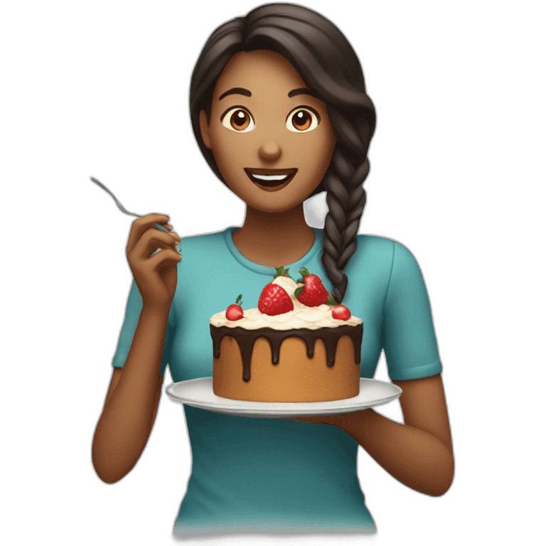 A woman eating a cake emoji