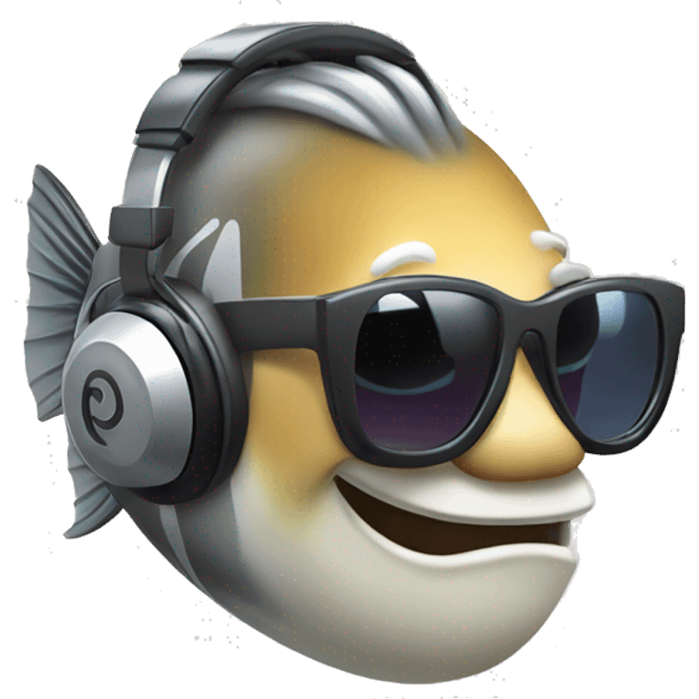 Side angle Sea bass wearing headphones and sunglasses emoji