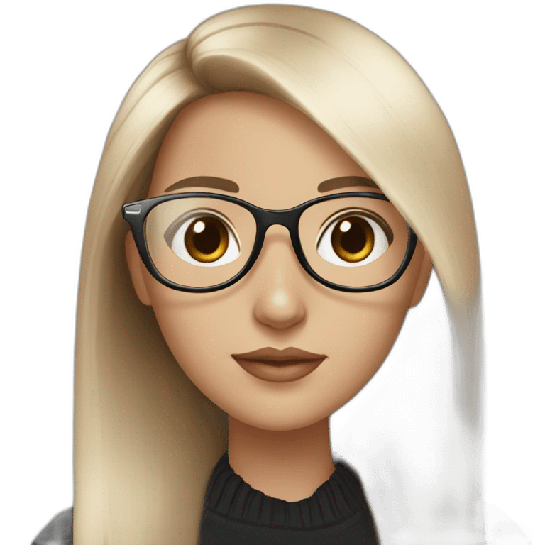 young white girl with rose gold glasses and black straight hair emoji