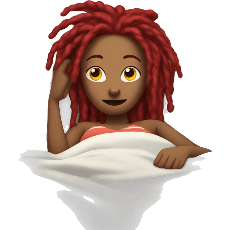 Lady with red dreadlocks laying on stomach in bed watching tv emoji