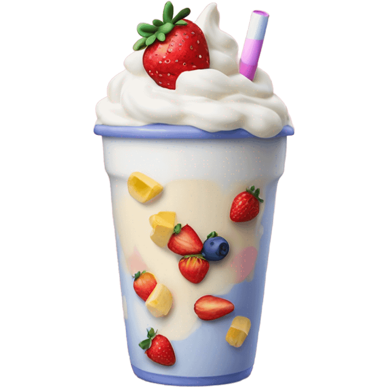 A cup of milk shake with fruits  emoji