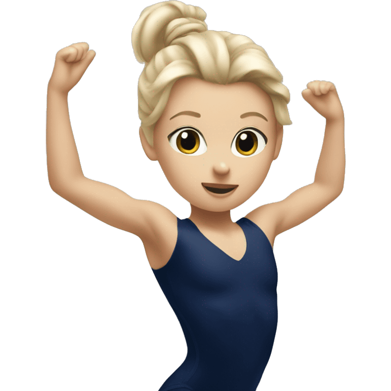 dirty blonde gymnastics whit a navy blue leotard doing gymnastics emoji