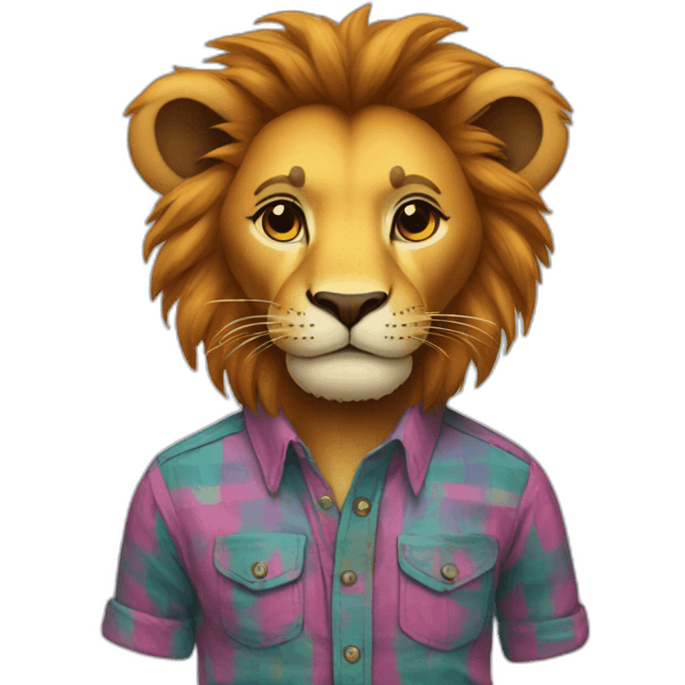 Lion wearing a fitted colorful button up shirt emoji