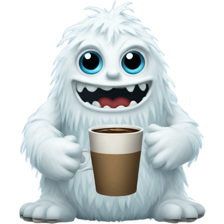 The abominable snow monster with a cup of coffee emoji