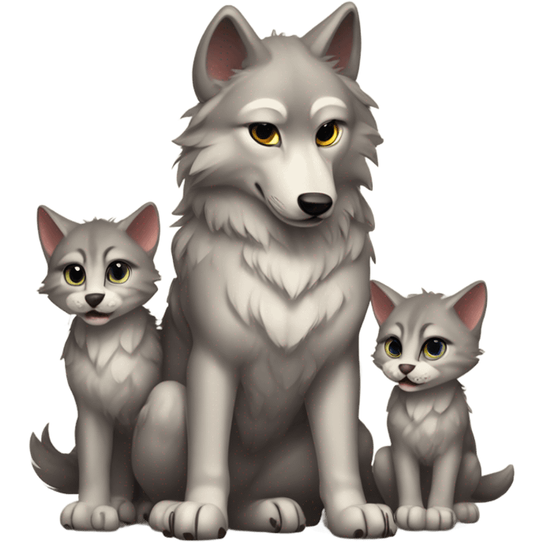 Alpha wolf teaches kittens  emoji