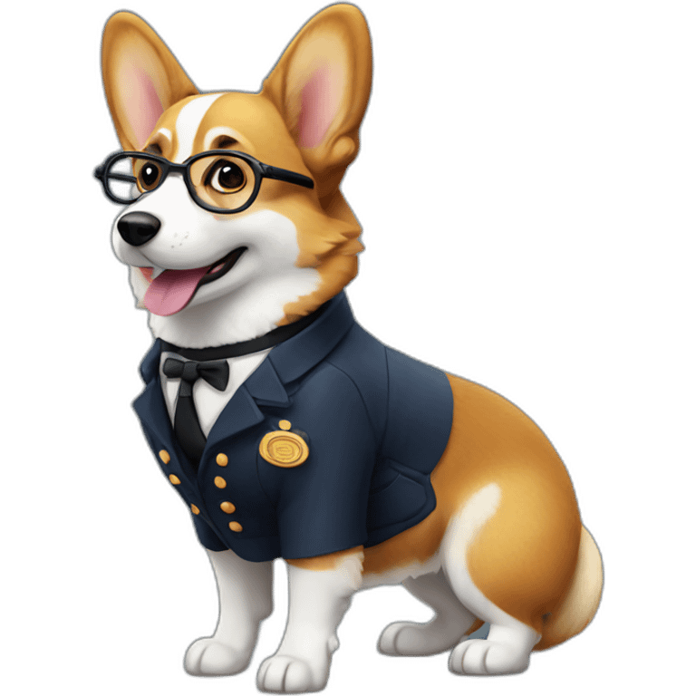 corgi stationmaster with glasses full body emoji