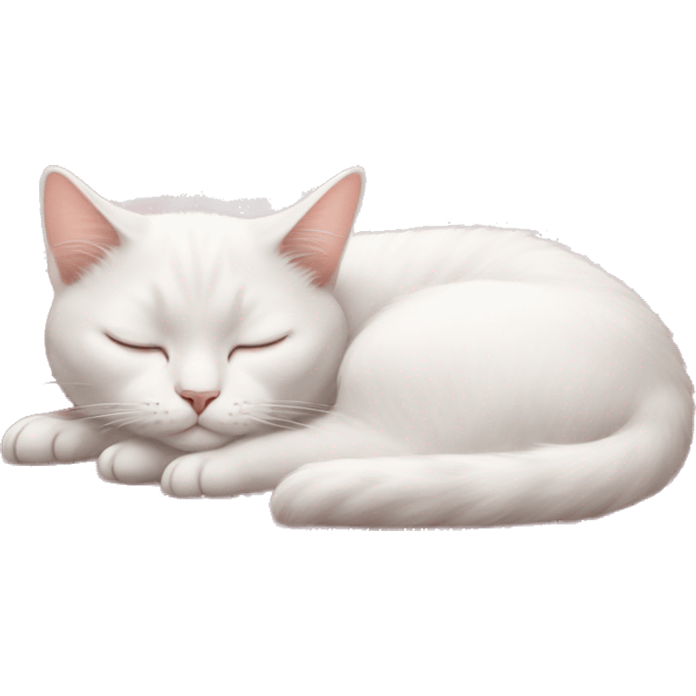 white cat sleeping on light pink bed emoji