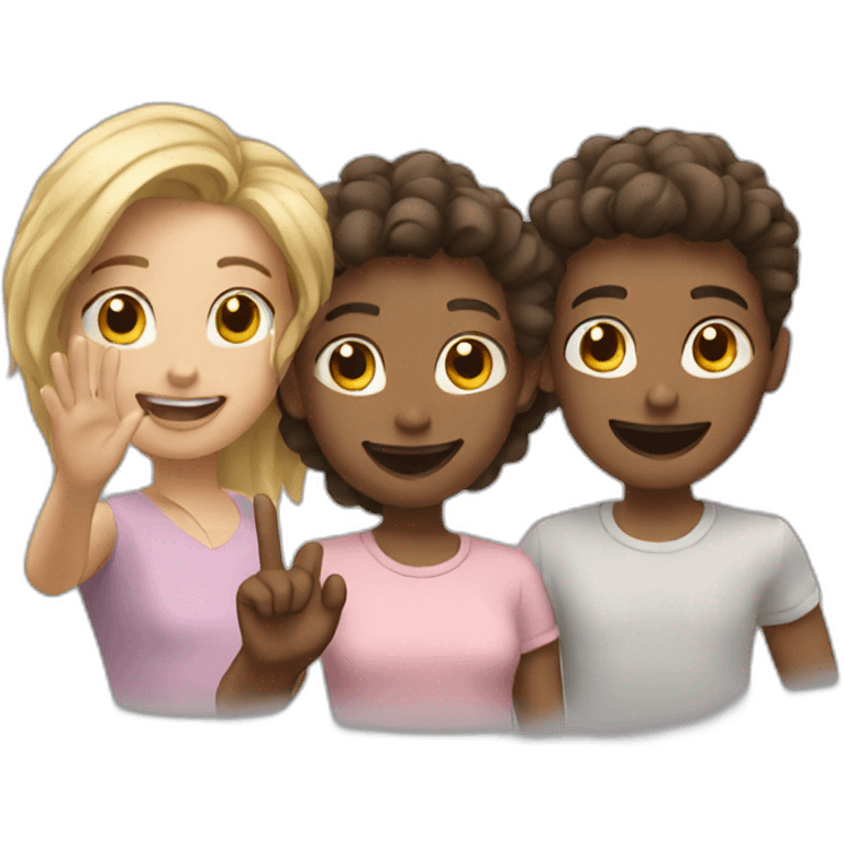 three friends waving emoji