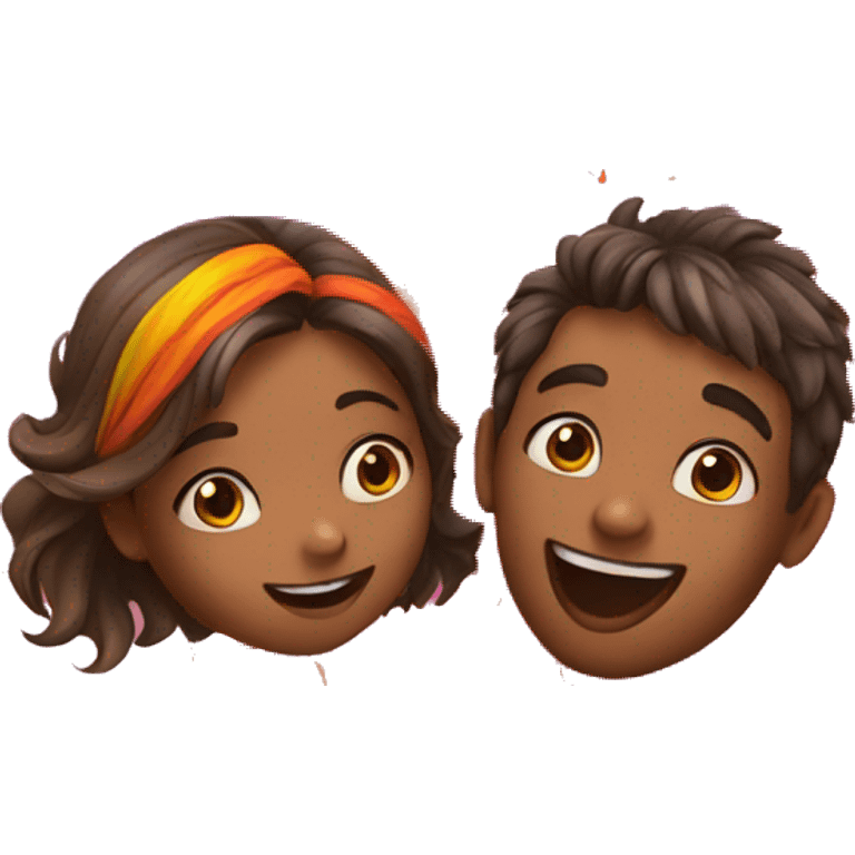 A girl and a boy playing holi emoji