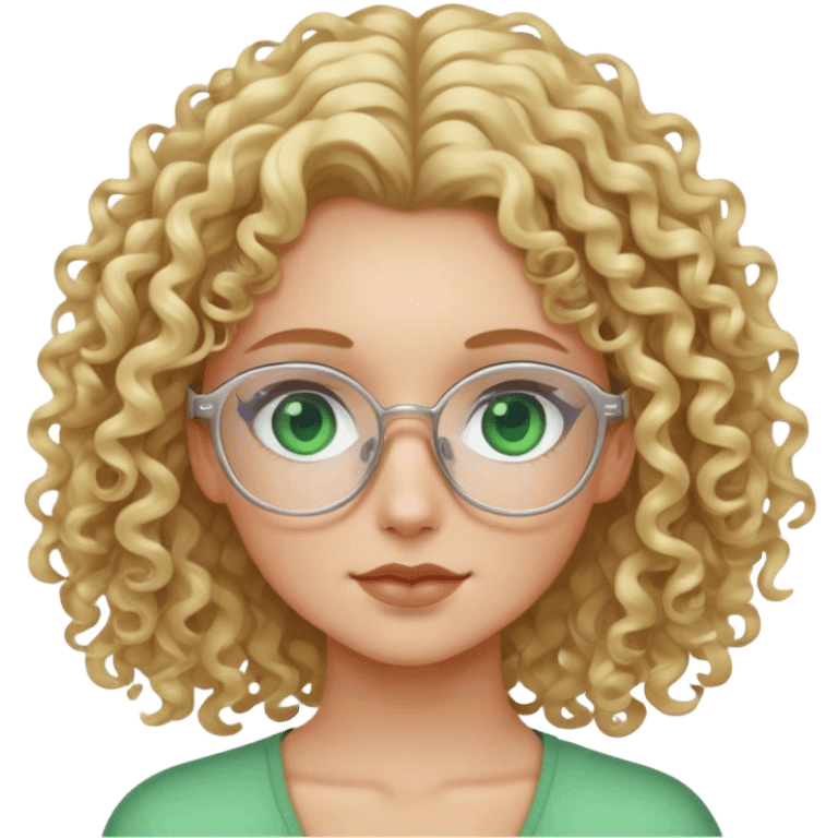 Blonde girl with curly hair and green eyes and clear glasses emoji