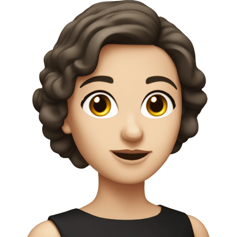 bust of caucasian lady with short brunette hair and wearing black strapless dress emoji