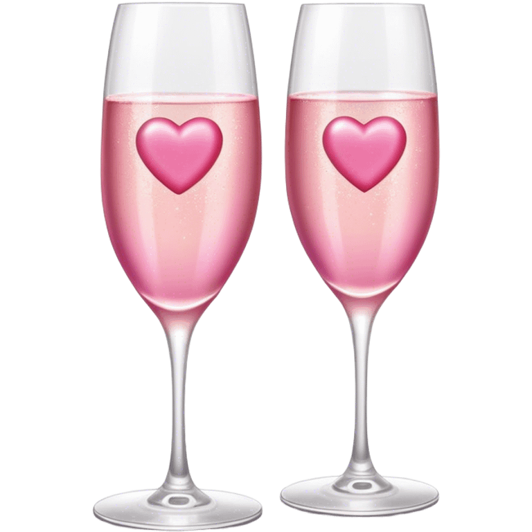 two glasses of champagne with pink heart-shaped ice cubes emoji