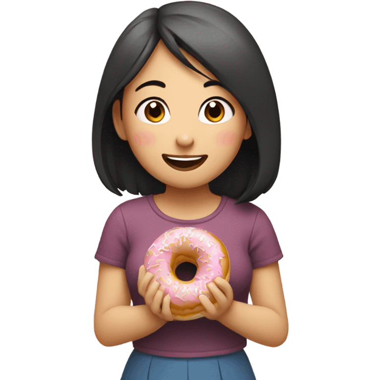 Asian girl eating a donut emoji