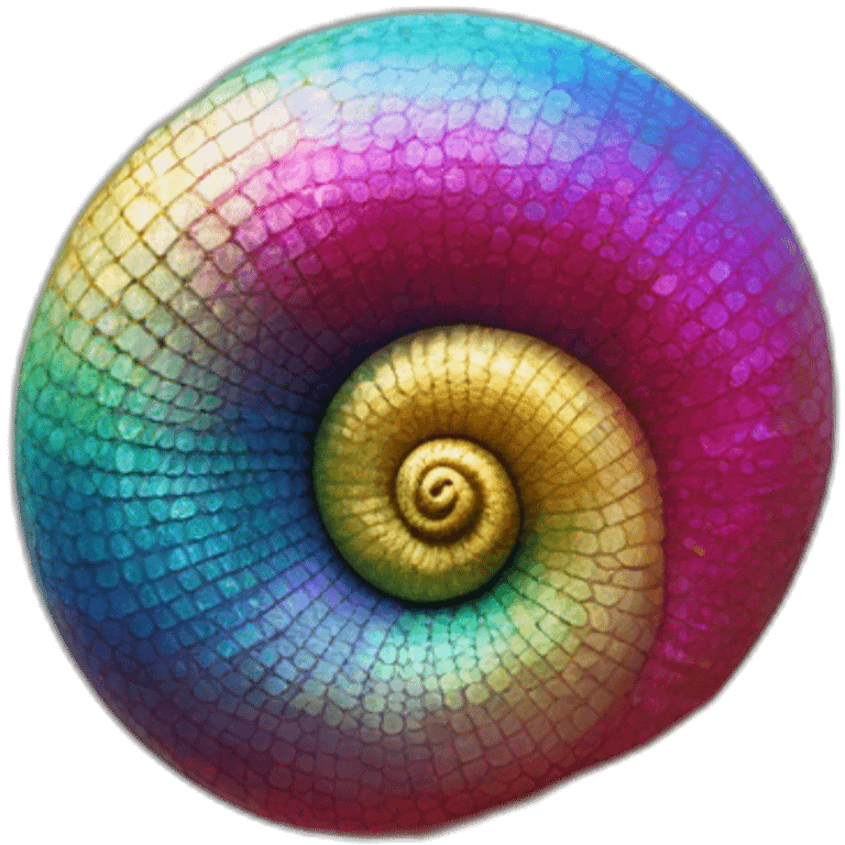 modern sculpture of a colorful sea snail on a golden glittering pedestal, zoomed-out view of the entire statue, 4K resolution emoji