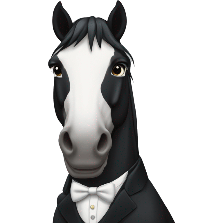 Black horse in a tux emoji