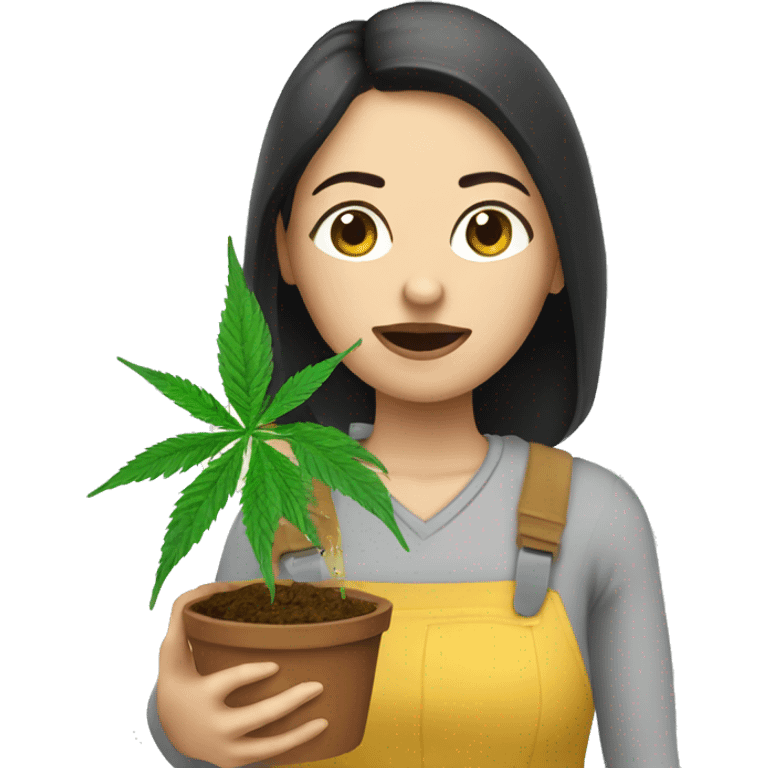 woman watering marijuana plant  - she has dark hair white skin and hayfever eyes  emoji