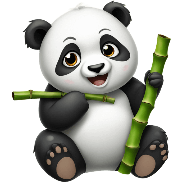 Panda with a really cute face eating bamboo emoji