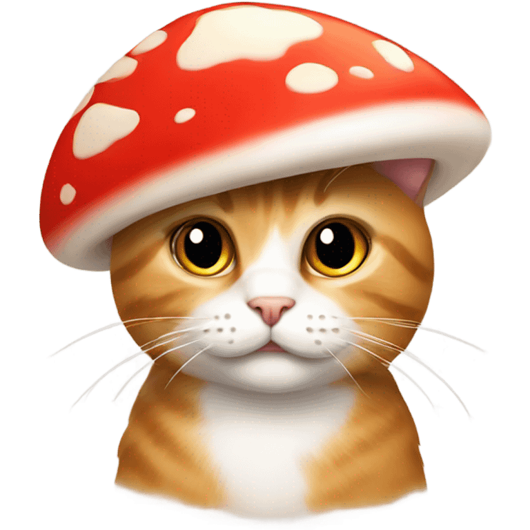 A cat wearing a red and white mushroom hat emoji