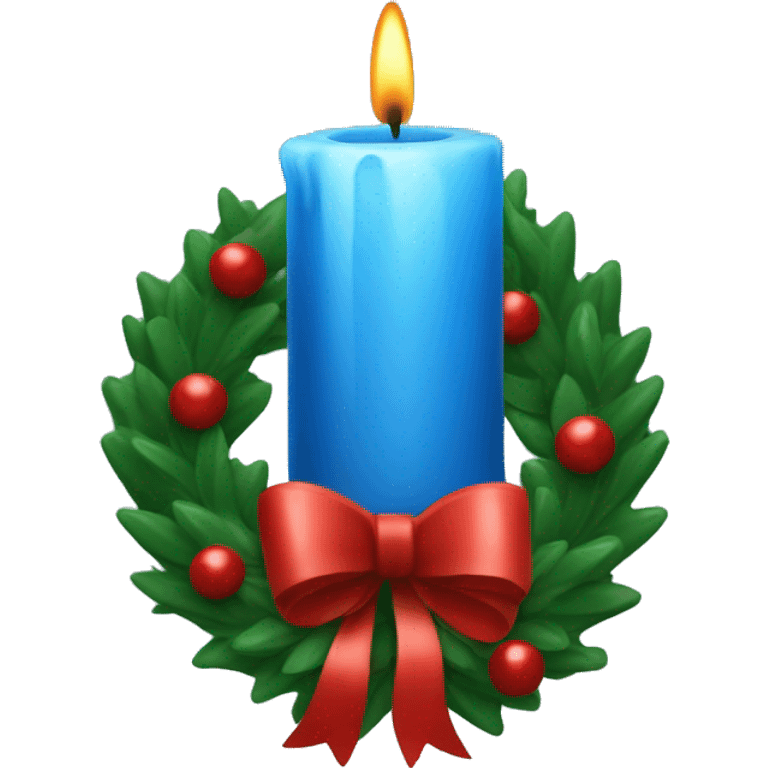 Blue candle with christmas wreath emoji