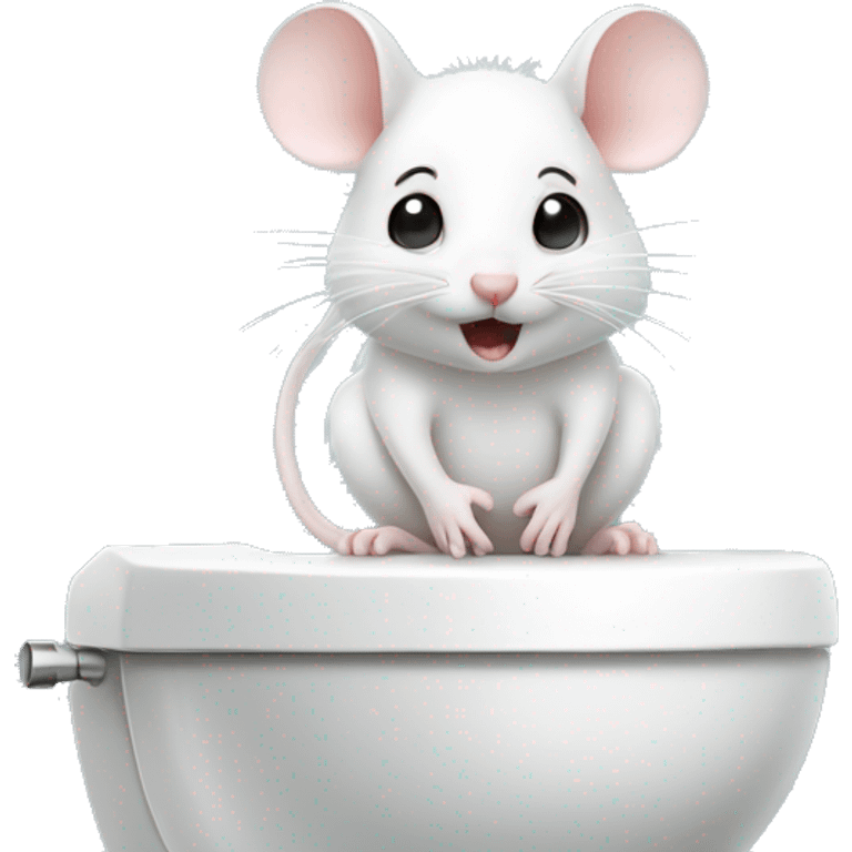 Cute white mouse sitting on the toilet  like a human emoji