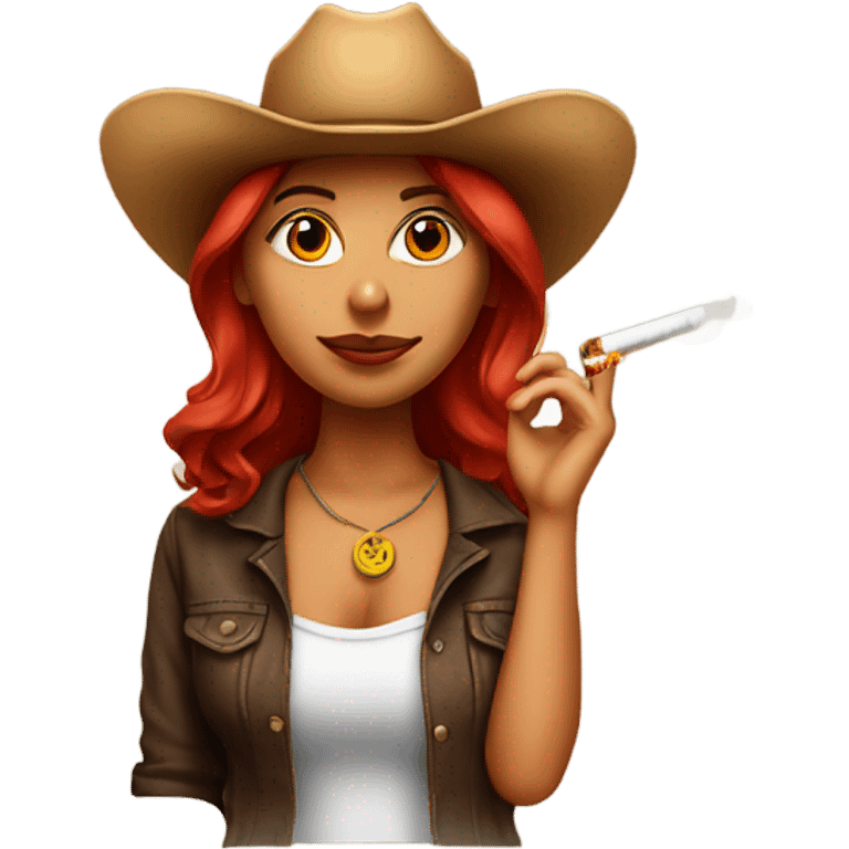 Red head Latina with a cowboy hat on smoking  emoji