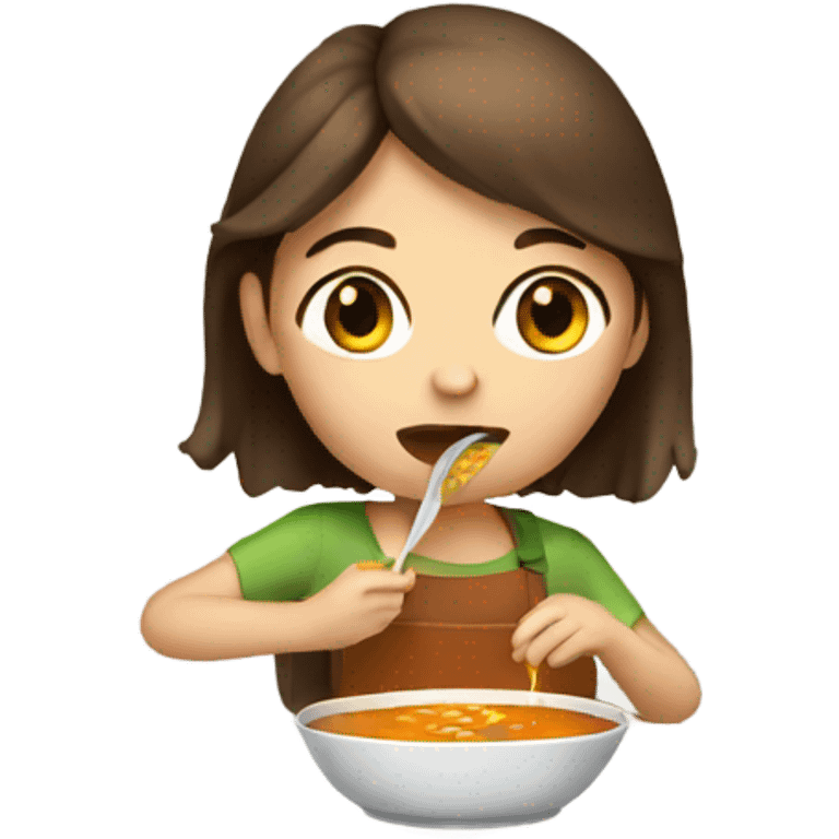 Girl brown hair eating soup emoji