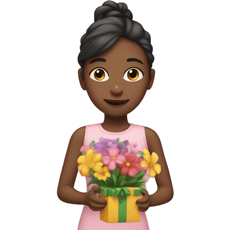 Girl with flowers and presents  emoji