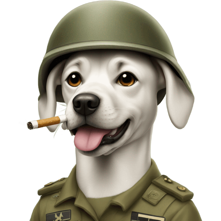 Dog in an army helmet smoking emoji