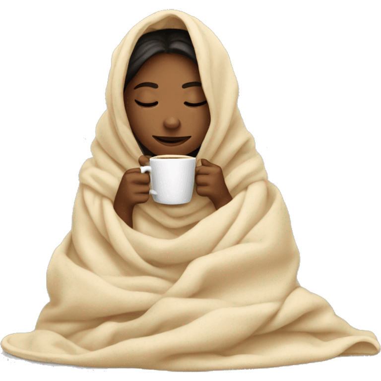 girl inside a blanket sipping coffee eyes closed emoji