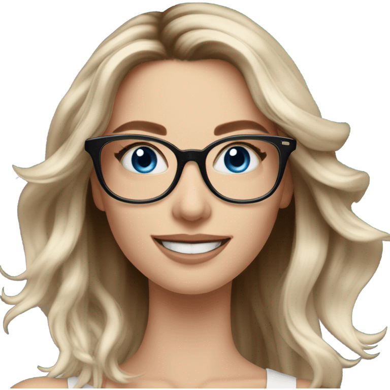 Shoulder length Balayage pale model lady with glasses and blue eyes happy  emoji