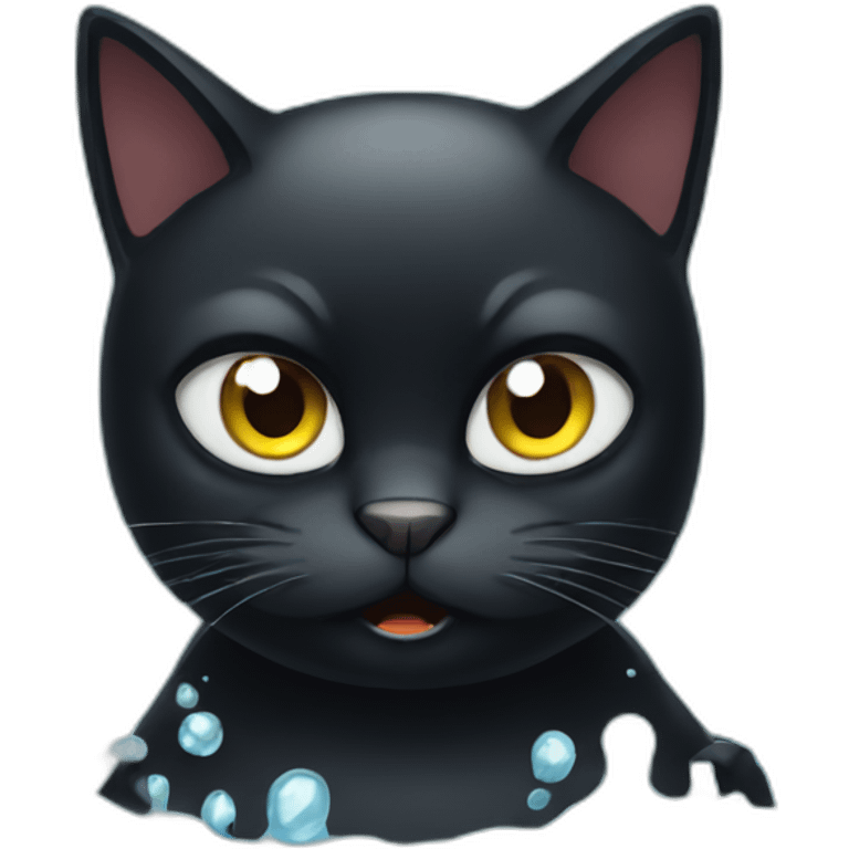 Black cat who is angry at water emoji