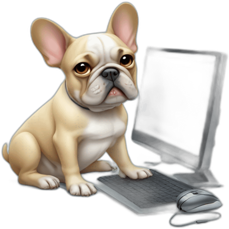 Unhappy FRENCH BULLDOg with computer and mouse emoji